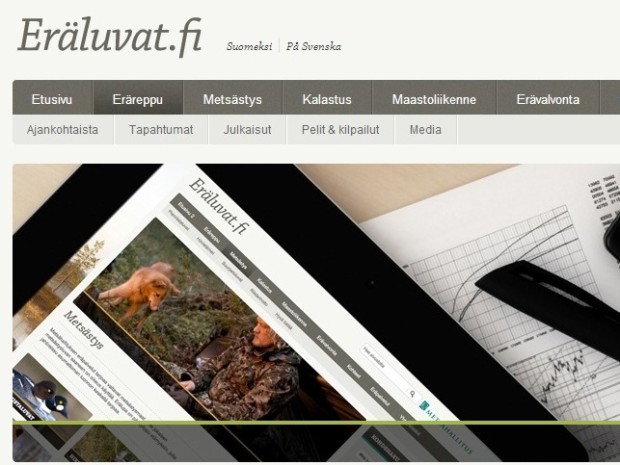 Eräluvat.fi sisältää lupapalveluiden lisäksi muun muassa uutisia ja tietoa valtion alueista.