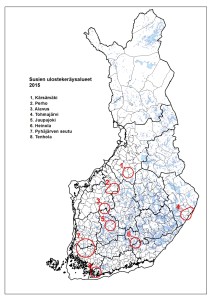 Susien ulostekeräysalueet 2015, kartta
