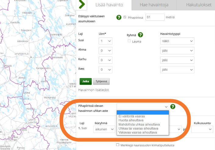 Kuvakaappaus Tassu-järjestelmästä