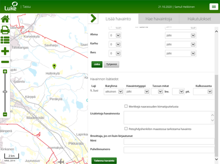 Kuvakaappaus Tassu-järjestelmästä